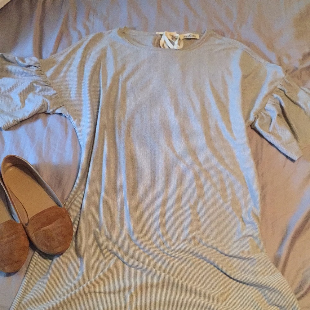 Pin striped ruffle sleeves dress /size large/ midi